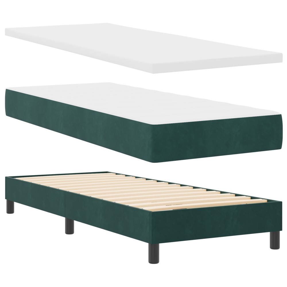 vidaXL Pat cu Saltea cu Arcuri Negru 100x200 cm Catifea Verde închis