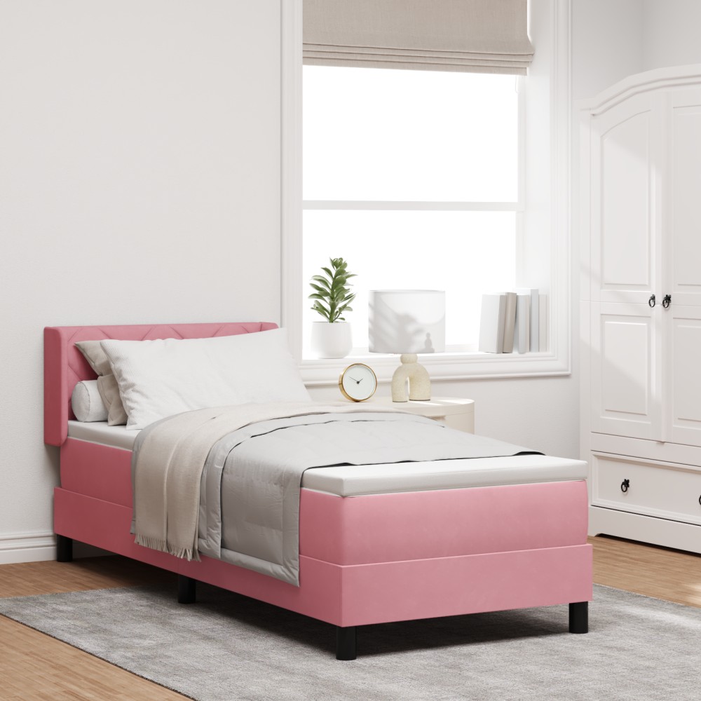 vidaXL Pat cu Saltea cu Arcuri Negru 100x200 cm Catifea cu saltea Roz