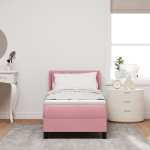 vidaXL Pat cu Saltea cu Arcuri Negru 100x200 cm Catifea cu saltea Roz
