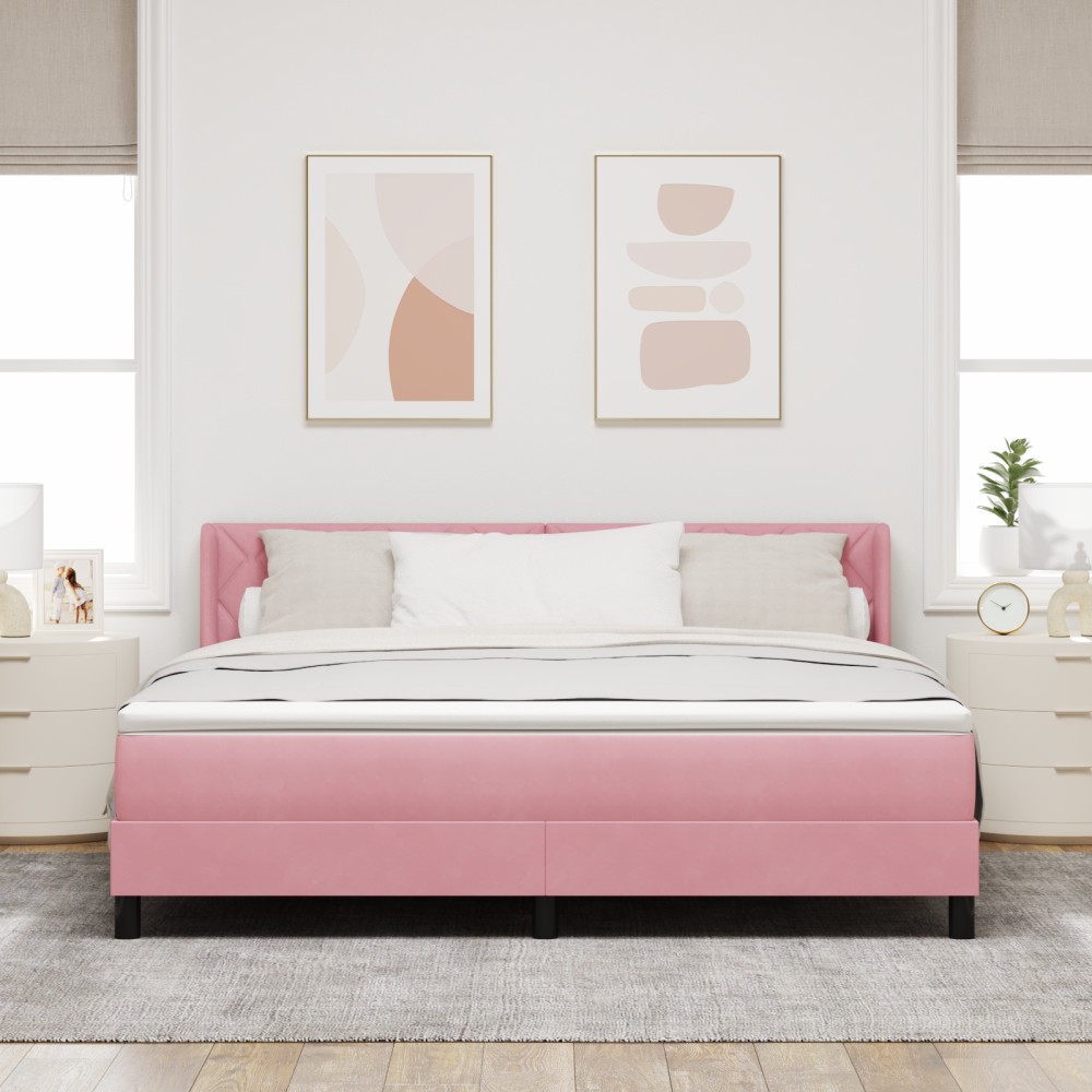 vidaXL Pat cu Saltea cu Arcuri Negru 100x200 cm Catifea cu saltea Roz
