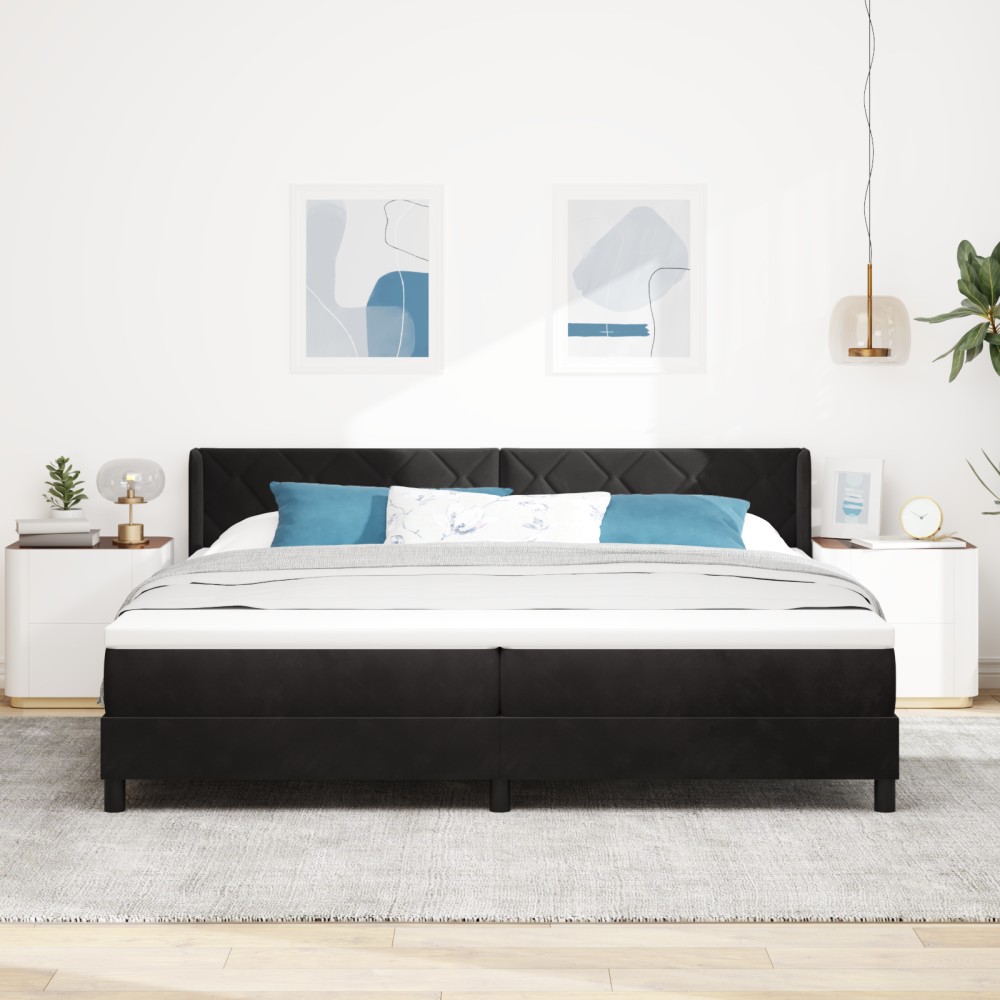 vidaXL Pat cu Saltea cu Arcuri Negru 100x200 cm Catifea Negru