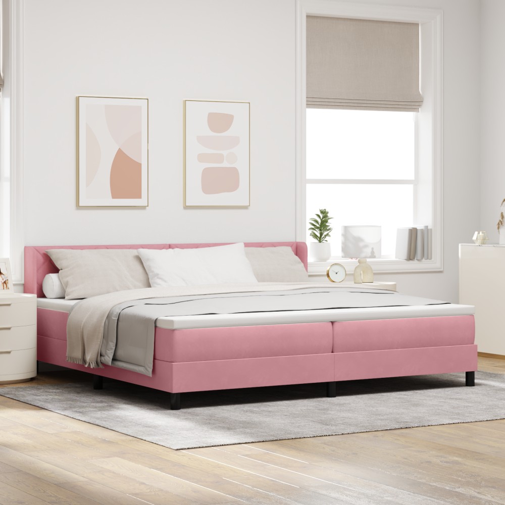 vidaXL Pat cu Saltea cu Arcuri Negru 100x200 cm Catifea cu saltea Roz