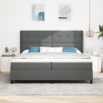 vidaXL Pat cu arcuri cu saltea Gri închis 200 x 200 cm țesătură vidaXL Pat cu arcuri cu saltea Gri închis 200 x 200 cm țesătură