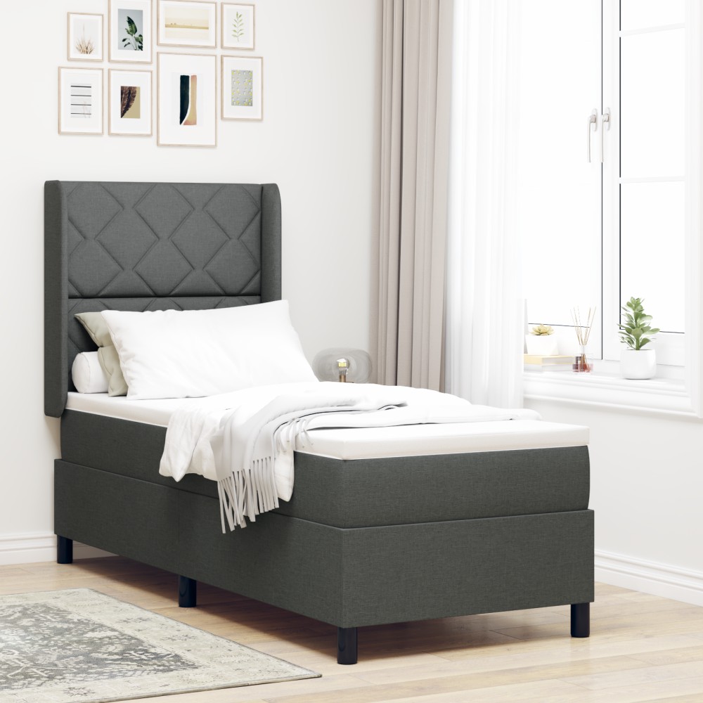 vidaXL Pat cu arcuri cu saltea Gri închis 90 x 190 cm țesătură
