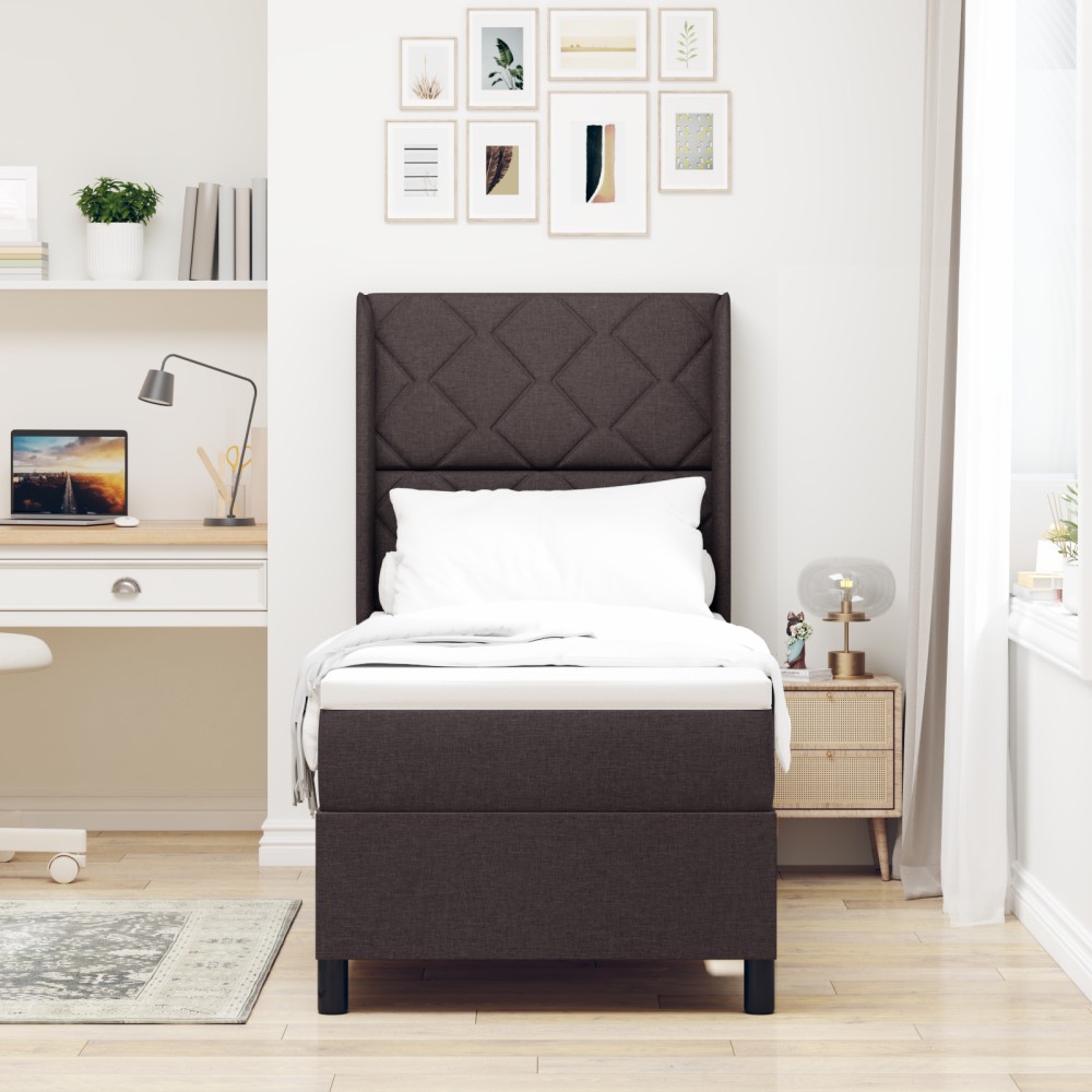 vidaXL Pat cu arcuri cu saltea Maro închis 90 x 190 cm țesătură