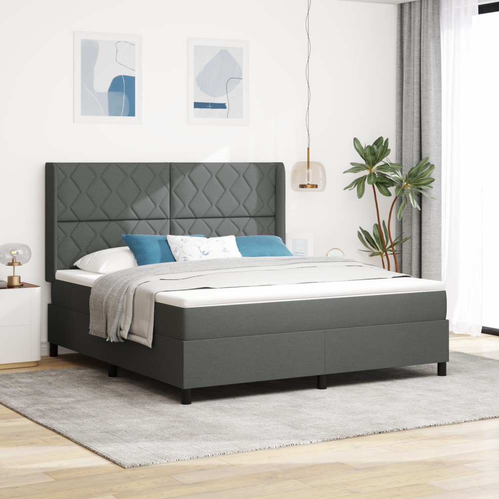 vidaXL Pat cu arcuri cu saltea Gri închis 180 x 200 cm țesătură