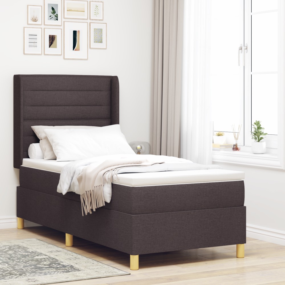 vidaXL Pat cu saltea cu arcuri Maro închis 90 x 200 cm țesătură