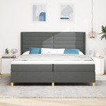 vidaXL Pat cu saltea cu arcuri Gri închis 200 x 200 cm țesătură vidaXL Pat cu saltea cu arcuri Gri închis 200 x 200 cm țesătură