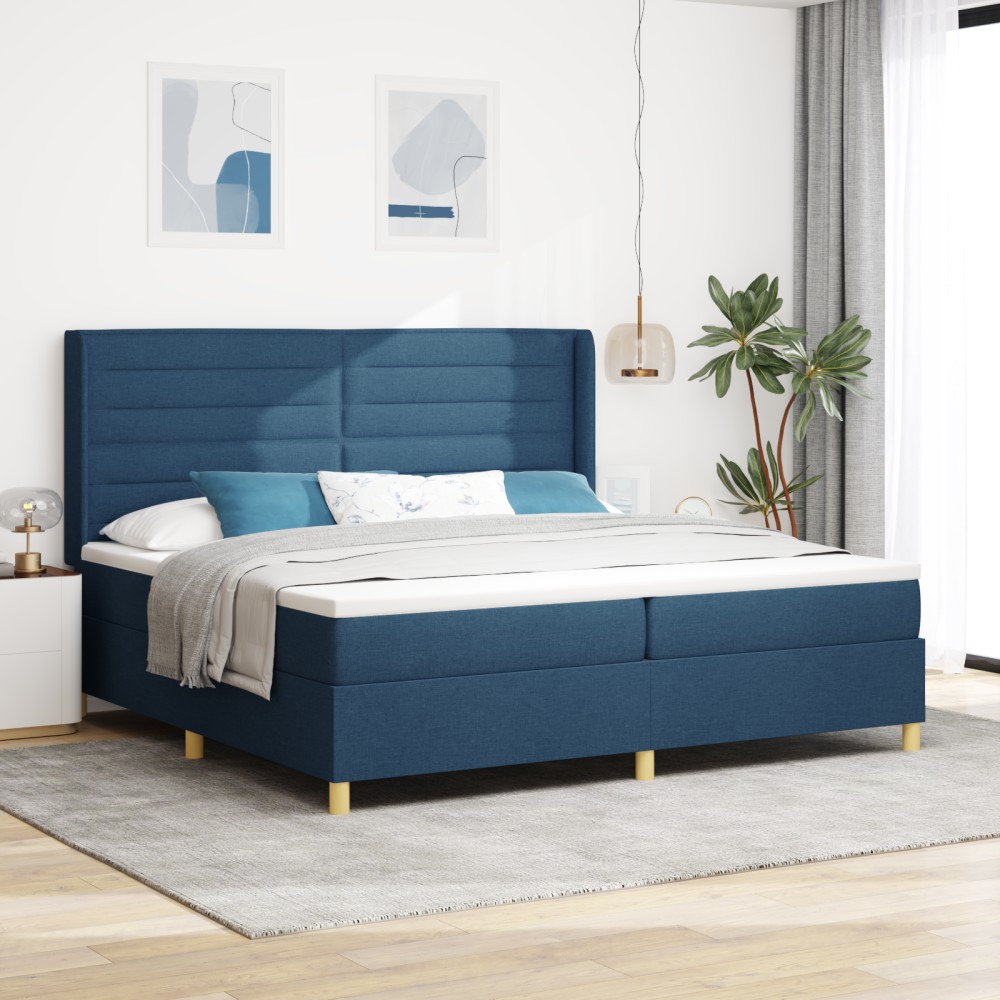 vidaXL Pat cu saltea cu arcuri albastru 200 x 200 cm țesătură