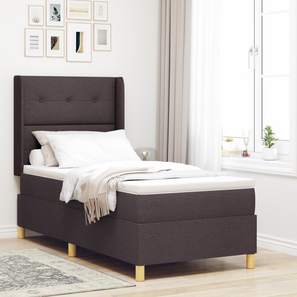 vidaXL Pat cu saltea cu arcuri Maro închis 90 x 200 cm țesătură
