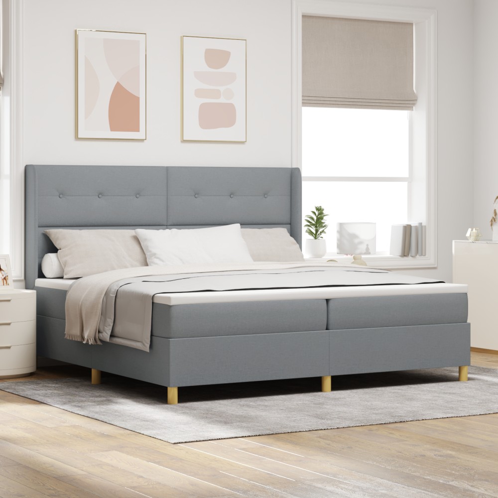 vidaXL Pat cu saltea cu arcuri Gri deschis 200 x 200 cm țesătură