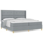 vidaXL Pat cu saltea cu arcuri Gri deschis 200 x 200 cm țesătură vidaXL Pat cu saltea cu arcuri Gri deschis 200 x 200 cm țesătură