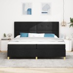 vidaXL Pat cu saltea cu arcuri cu saltea Negru 200 x 200 cm țesătură vidaXL Pat cu saltea cu arcuri cu saltea Negru 200 x 200 cm țesătură
