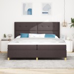 vidaXL Pat cu saltea cu arcuri Maro închis 200 x 200 cm țesătură vidaXL Pat cu saltea cu arcuri Maro închis 200 x 200 cm țesătură