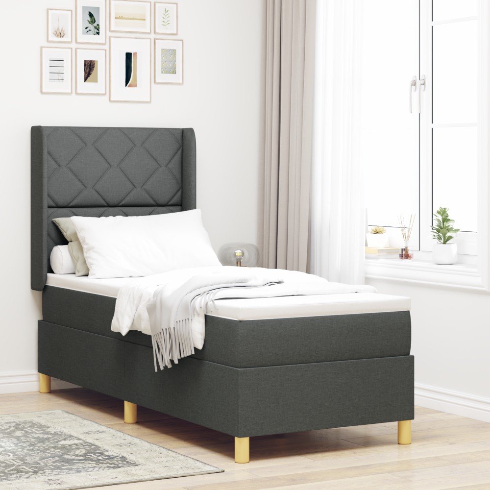 vidaXL Pat cu saltea cu arcuri Gri închis 80 x 200 cm țesătură