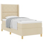 vidaXL Pat cu saltea cu arcuri cu saltea Crem 90 x 190 cm țesătură vidaXL Pat cu saltea cu arcuri cu saltea Crem 90 x 190 cm țesătură