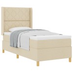 vidaXL Pat cu saltea cu arcuri cu saltea Crem 90 x 200 cm țesătură vidaXL Pat cu saltea cu arcuri cu saltea Crem 90 x 200 cm țesătură