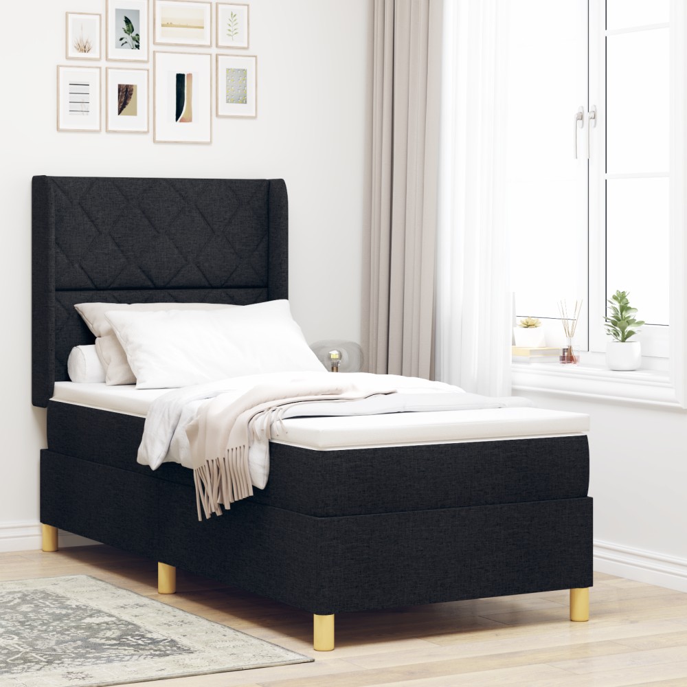 vidaXL Pat cu saltea cu arcuri cu saltea Negru 100 x 200 cm țesătură