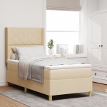 vidaXL Pat cu saltea cu arcuri cu saltea Crem 100 x 200 cm țesătură vidaXL Pat cu saltea cu arcuri cu saltea Crem 100 x 200 cm țesătură