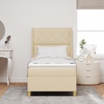 vidaXL Pat cu saltea cu arcuri cu saltea Crem 100 x 200 cm țesătură vidaXL Pat cu saltea cu arcuri cu saltea Crem 100 x 200 cm țesătură