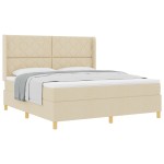 vidaXL Pat cu saltea cu arcuri cu saltea Crem 180 x 200 cm țesătură vidaXL Pat cu saltea cu arcuri cu saltea Crem 180 x 200 cm țesătură