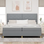 vidaXL Pat cu saltea cu arcuri Gri deschis 200 x 200 cm țesătură vidaXL Pat cu saltea cu arcuri Gri deschis 200 x 200 cm țesătură
