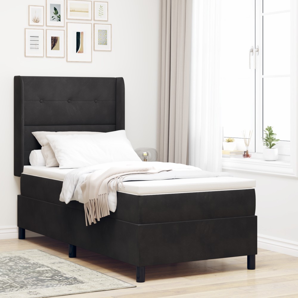Pat Box Spring vidaXL cu saltea Negru 100x200 cm Catifea