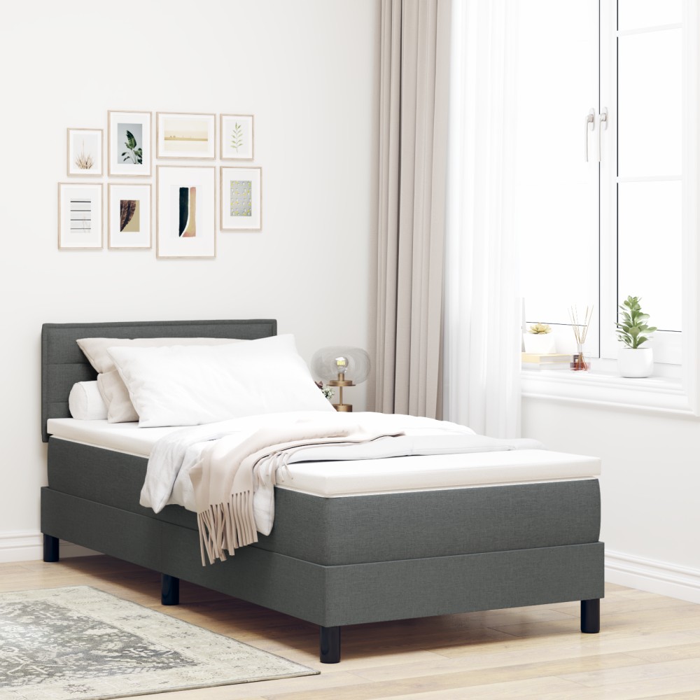 vidaXL Pat cu arcuri cu saltea Gri închis 90 x 190 cm țesătură