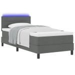 vidaXL Pat cu arcuri cu saltea Gri închis 90 x 190 cm țesătură vidaXL Pat cu arcuri cu saltea Gri închis 90 x 190 cm țesătură