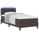 vidaXL Pat cu arcuri cu saltea Maro închis 90 x 200 cm țesătură vidaXL Pat cu arcuri cu saltea Maro închis 90 x 200 cm țesătură