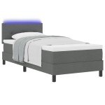 vidaXL Pat cu arcuri cu saltea Gri închis 90 x 190 cm țesătură vidaXL Pat cu arcuri cu saltea Gri închis 90 x 190 cm țesătură