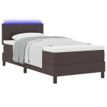 vidaXL Pat cu arcuri cu saltea Maro închis 90 x 200 cm țesătură vidaXL Pat cu arcuri cu saltea Maro închis 90 x 200 cm țesătură