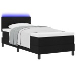 vidaXL Pat cu arcuri cu saltea Negru 100 x 200 cm țesătură vidaXL Pat cu arcuri cu saltea Negru 100 x 200 cm țesătură
