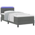 vidaXL Pat cu arcuri cu saltea Gri închis 90 x 190 cm țesătură vidaXL Pat cu arcuri cu saltea Gri închis 90 x 190 cm țesătură