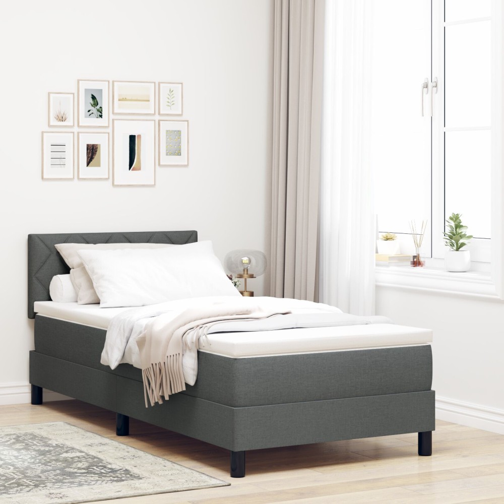 vidaXL Pat cu arcuri cu saltea Gri închis 90 x 190 cm țesătură
