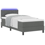 vidaXL Pat cu arcuri cu saltea Gri închis 90 x 200 cm țesătură vidaXL Pat cu arcuri cu saltea Gri închis 90 x 200 cm țesătură