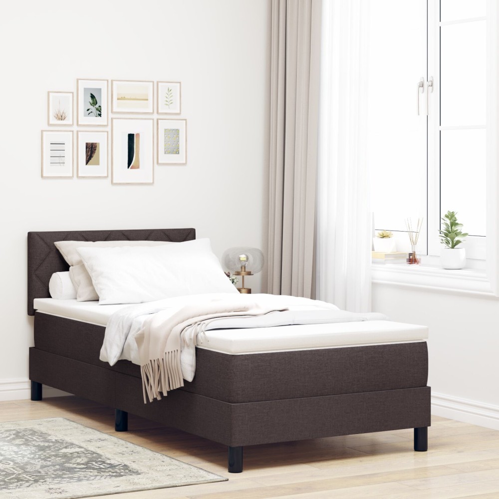 vidaXL Pat cu arcuri cu saltea Maro închis 90 x 200 cm țesătură