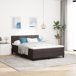 vidaXL Pat cu arcuri cu saltea Maro închis 160 x 200 cm țesătură vidaXL Pat cu arcuri cu saltea Maro închis 160 x 200 cm țesătură