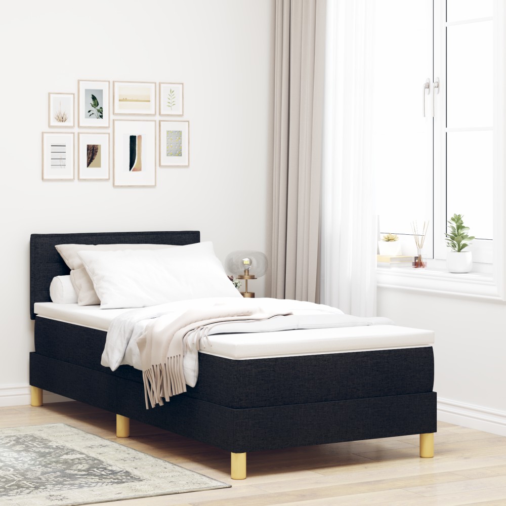vidaXL Pat cu suport cu saltea & LED Negru 90x200 cm Țesătură