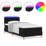 vidaXL Pat cu arcuri cu saltea cu headboard Negru 90 x 200 cm țesătură