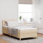 vidaXL Pat cu arcuri cu saltea cu headboard Crem 100 x 200 cm țesătură