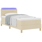 vidaXL Pat cu arcuri cu saltea cu headboard Crem 100 x 200 cm țesătură