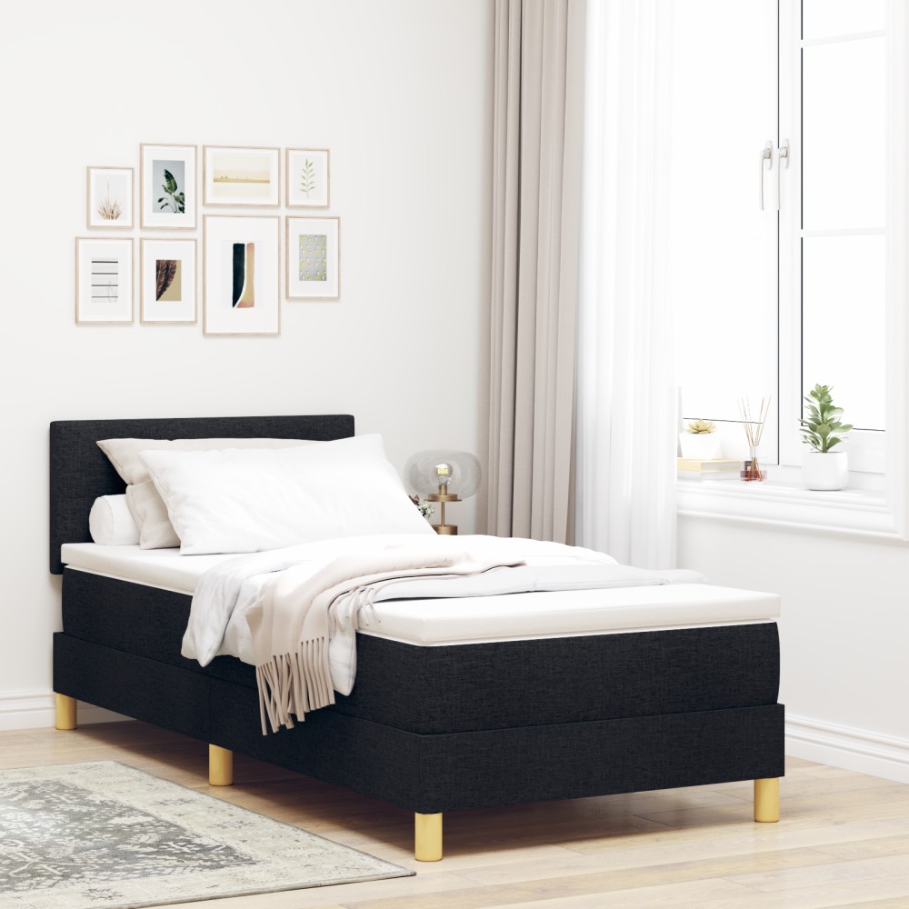 vidaXL Pat cu suport cu saltea și LED Negru 90x190 cm Țesătură