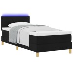 vidaXL Pat cu arcuri cu saltea cu headboard Negru 90 x 190 cm țesătură