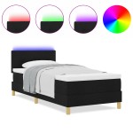 vidaXL Pat cu arcuri cu saltea cu headboard Negru 90 x 190 cm țesătură