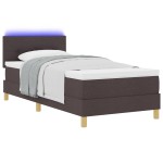 vidaXL Pat cu arcuri cu saltea Maro închis 90 x 200 cm țesătură vidaXL Pat cu arcuri cu saltea Maro închis 90 x 200 cm țesătură