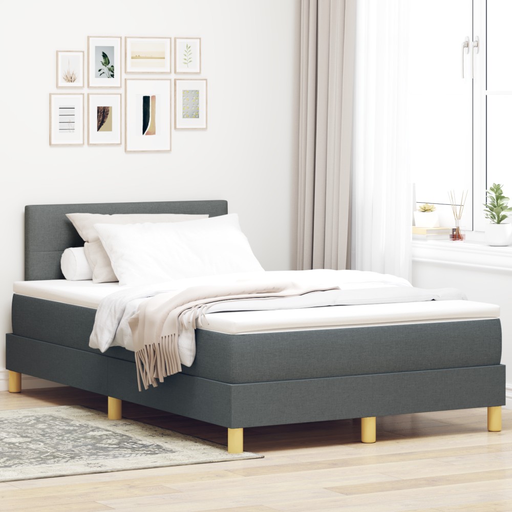 vidaXL Pat cu arcuri cu saltea Gri închis 120 x 190 cm țesătură