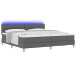 vidaXL Pat cu arcuri cu saltea Gri închis 200 x 200 cm țesătură vidaXL Pat cu arcuri cu saltea Gri închis 200 x 200 cm țesătură