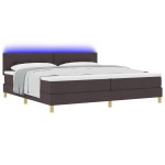 vidaXL Pat cu arcuri cu saltea Maro închis 200 x 200 cm țesătură vidaXL Pat cu arcuri cu saltea Maro închis 200 x 200 cm țesătură