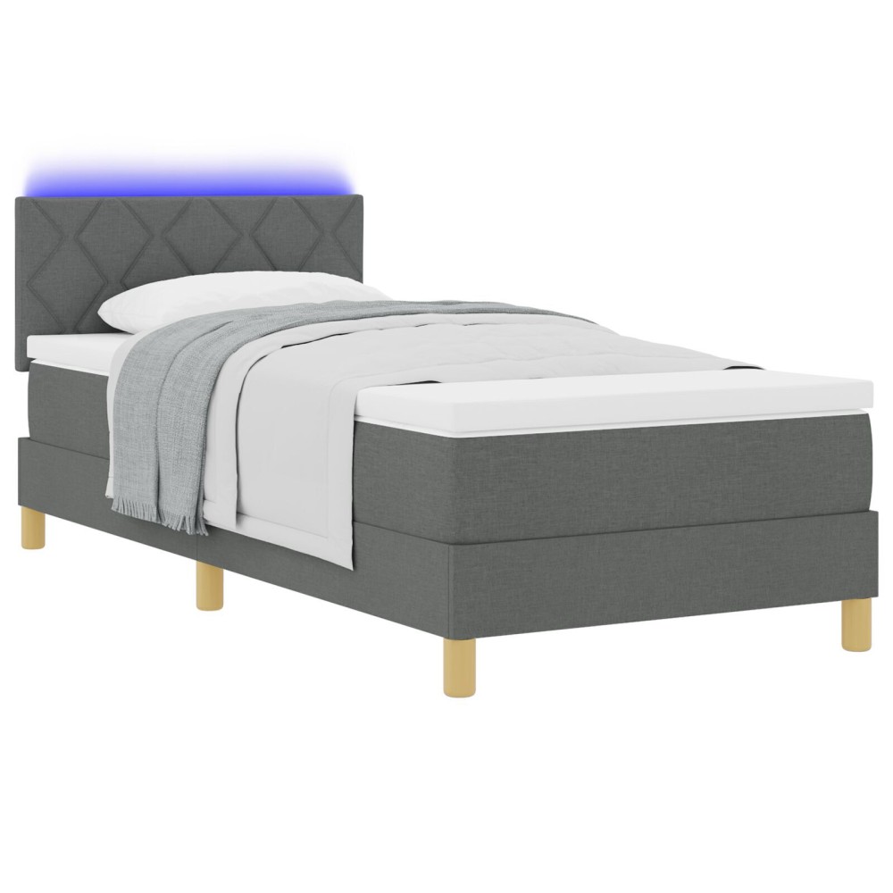 vidaXL Pat cu arcuri cu saltea Gri închis 90 x 200 cm țesătură